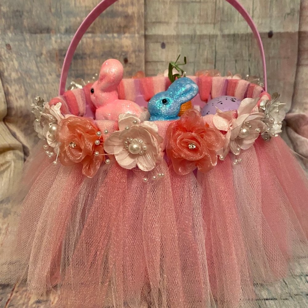 Handmade Tule Easter Basket with Embellished Decor